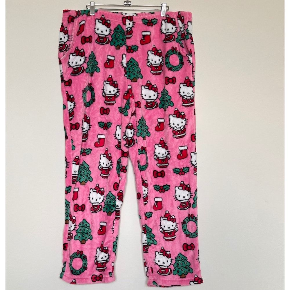 Hello Kitty Christmas Pink Fleece Pajama Pants XL Santa Holiday Sleepwear Sanrio